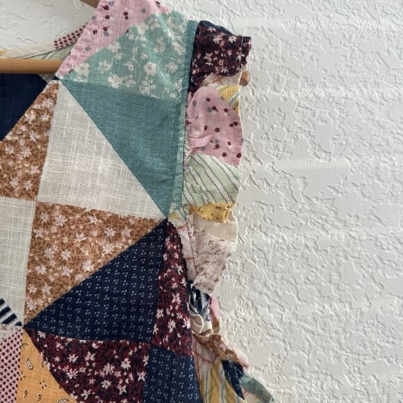 a.n.a Blouse Womens XL 100% Cotton Boxy Ruffle Patchwork Boho Cottage Peasant - Picture 3 of 8